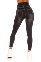 Sexy hoge taille jeanslook leggings zwart